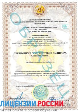 Образец сертификата соответствия аудитора №ST.RU.EXP.00014299-1 Новошахтинск Сертификат ISO 14001